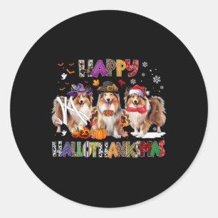 Happy Hallothanksmas Shetland Sheepdog Hund Lover Runder Aufkleber