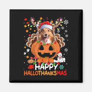 Happy Hallothanksmas Shetland Sheepdog Hund Magnet