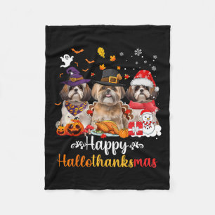 Happy Hallothanksmas Shih Tzu Dog Halloween Christ Fleecedecke