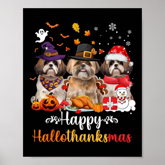 Happy Hallothanksmas Shih Tzu Dog Halloween Christ Poster (Vorne)