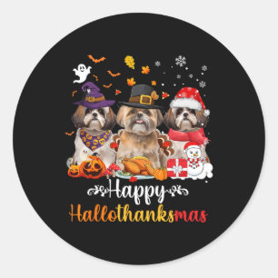 Happy Hallothanksmas Shih Tzu Dog Halloween Christ Runder Aufkleber