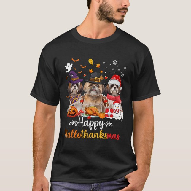 Happy Hallothanksmas Shih Tzu Dog Halloween Christ T-Shirt (Vorderseite)