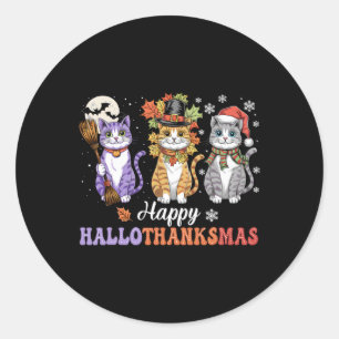 Happy Hallothanksmas Shirt Cats Lover Halloween Runder Aufkleber