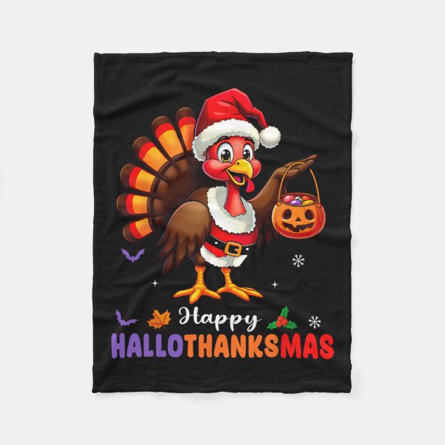 Happy Hallothanksmas Shirt Halloween Thanksgiving Fleecedecke (Vorderseite)