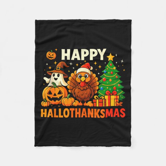 Happy Hallothanksmas Shirt, Halloween Thanksgiving Fleecedecke (Vorderseite)