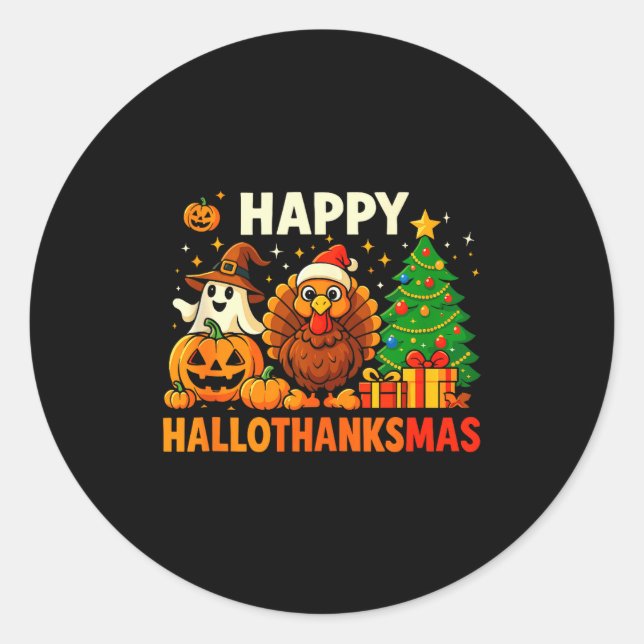 Happy Hallothanksmas Shirt, Halloween Thanksgiving Runder Aufkleber (Vorderseite)