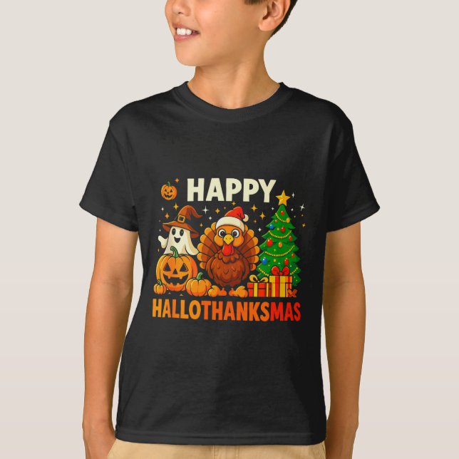 Happy Hallothanksmas Shirt, Halloween Thanksgiving T-Shirt (Vorderseite)