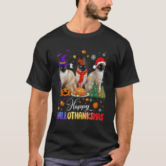 Happy Hallothanksmas Siamese Cat Halloween Thanksg T-Shirt
