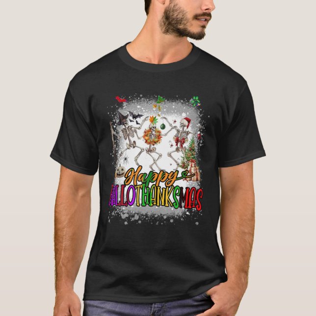 Happy Hallothanksmas Skeleton Halloween Thanksgivi T-Shirt (Vorderseite)