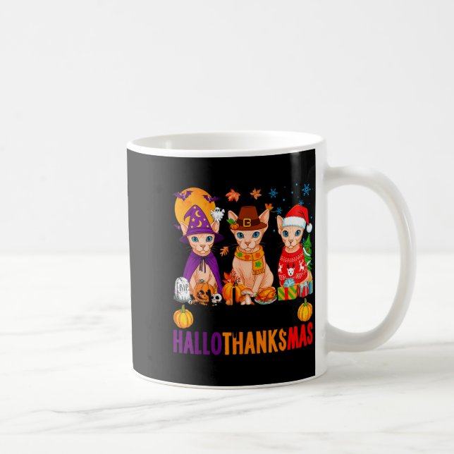 Happy Hallothanksmas Sphynx Cats Halloween Thanksg Kaffeetasse (Rechts)