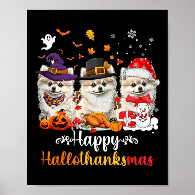 Happy Hallothanksmas Spitz Hund Halloween Chri Poster (Vorne)