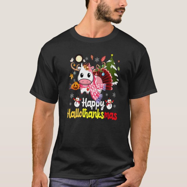 Happy Hallothanksmas Strawberry Cow Erntedank C T-Shirt (Vorderseite)