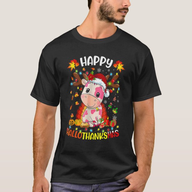 Happy Hallothanksmas Strawberry Cow Erntedank C T-Shirt (Vorderseite)