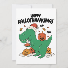 HAPPY HALLOTHANKSMAS T-REX CHRISTMAS, ERNTEDANK FEIERTAGSKARTE