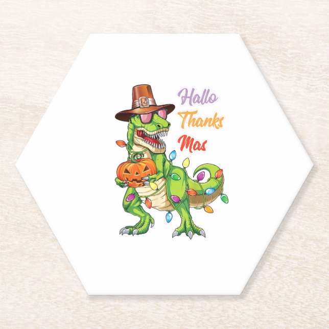 Happy Hallothanksmas T Rex Halloween Erntedank Untersetzer (Vorderseite)
