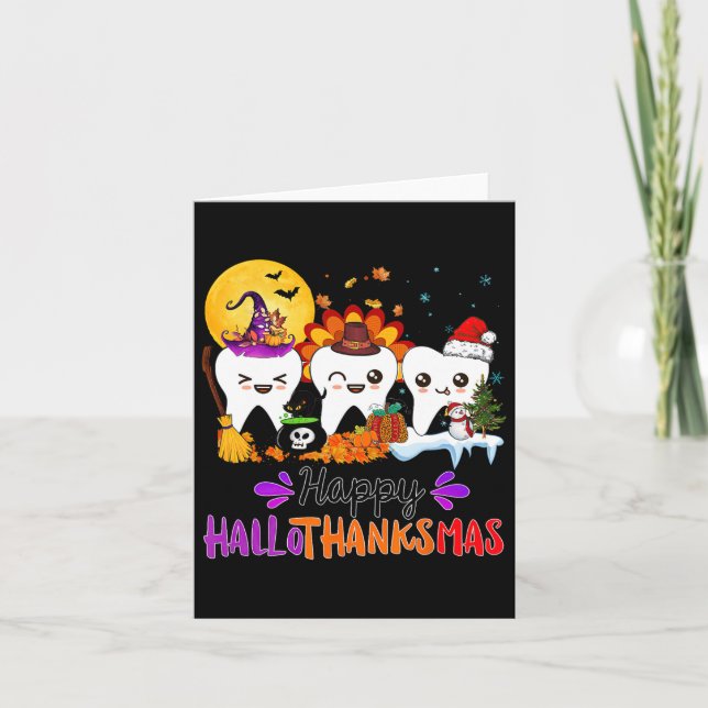 Happy Hallothanksmas Teeth Halloween Erntedank Karte (Vorderseite)