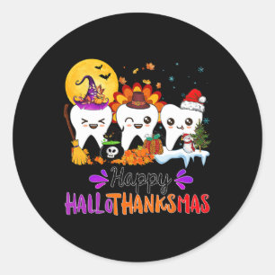 Happy Hallothanksmas Teeth Halloween Erntedank Runder Aufkleber