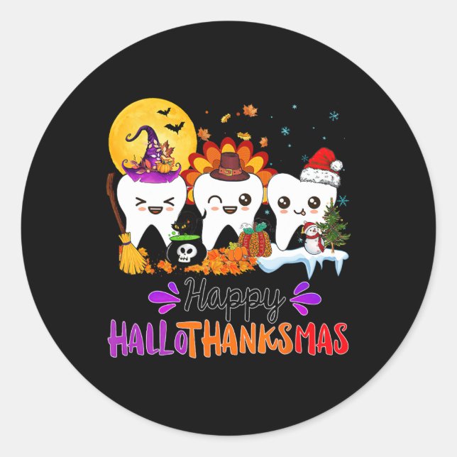 Happy Hallothanksmas Teeth Halloween Erntedank Runder Aufkleber (Vorderseite)