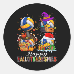 Happy Hallothanksmas Volleyball Halloween Thanksgi Runder Aufkleber