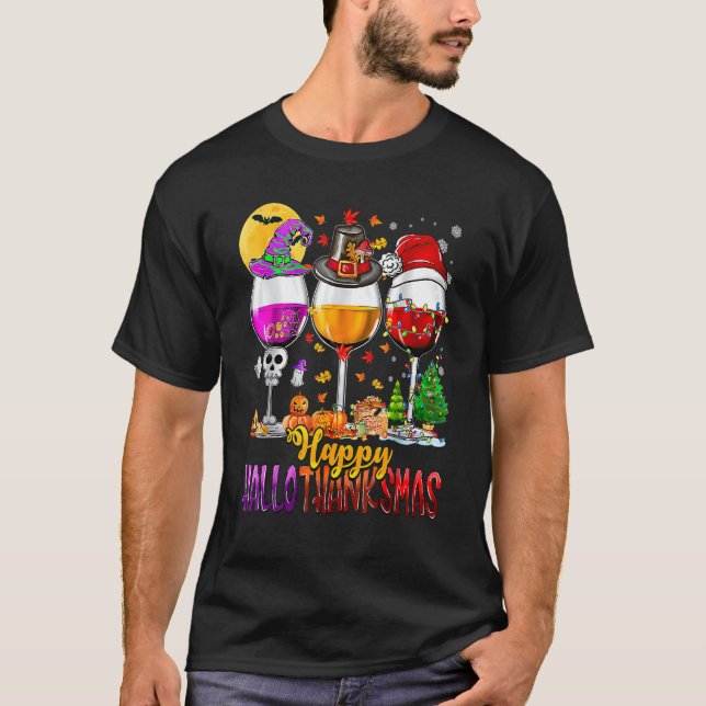 Happy Hallothanksmas Weingläser Hexe Santa Pump T-Shirt (Vorderseite)