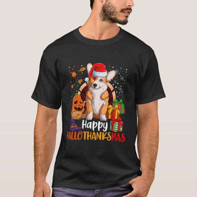 Happy Hallothanksmas Welsh Corgi Lover Halloween C T-Shirt (Vorderseite)