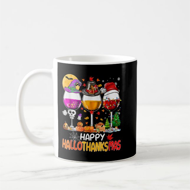 Happy Hallothanksmas Wine Glasses Witch Santa Hat Kaffeetasse (Links)