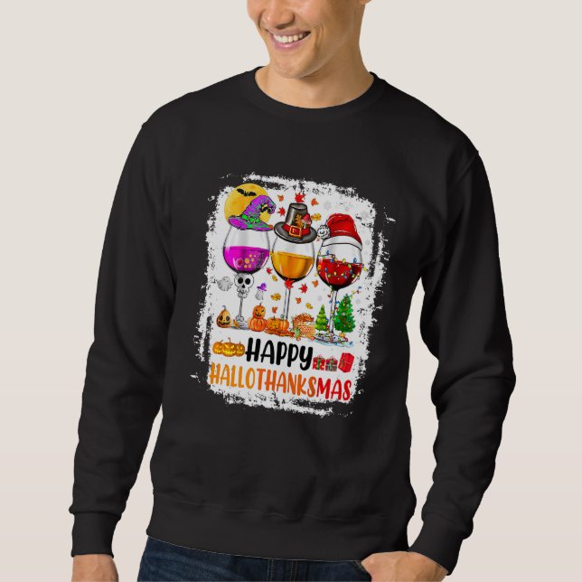 Happy Hallothanksmas Wine Glasses Witch Santa Hat Sweatshirt (Vorderseite)