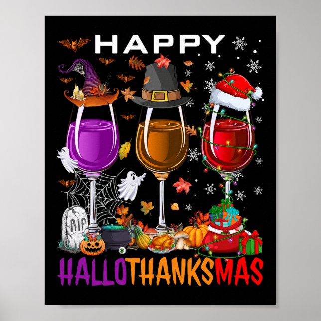 Happy Hallothanksmas Wine Halloween Erntedank C Poster (Vorne)