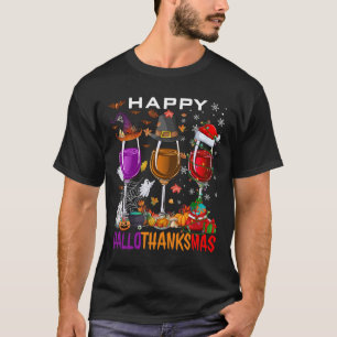 Happy Hallothanksmas Wine Halloween Erntedank C T-Shirt