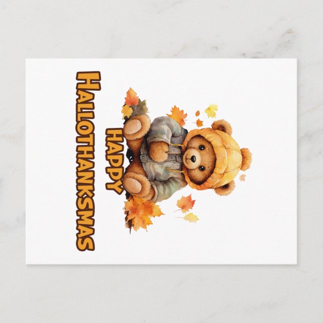 Happy Hallothanksmas wünscht: Ein Teddy Bär und Au Postkarte (Vorderseite)