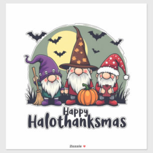Happy Hallothanksmas Xmas Halloween Gnomes Aufkleber