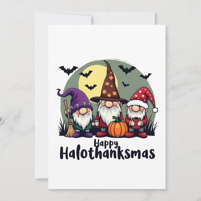 Happy Hallothanksmas Xmas Halloween Gnomes Einladung (Vorderseite)