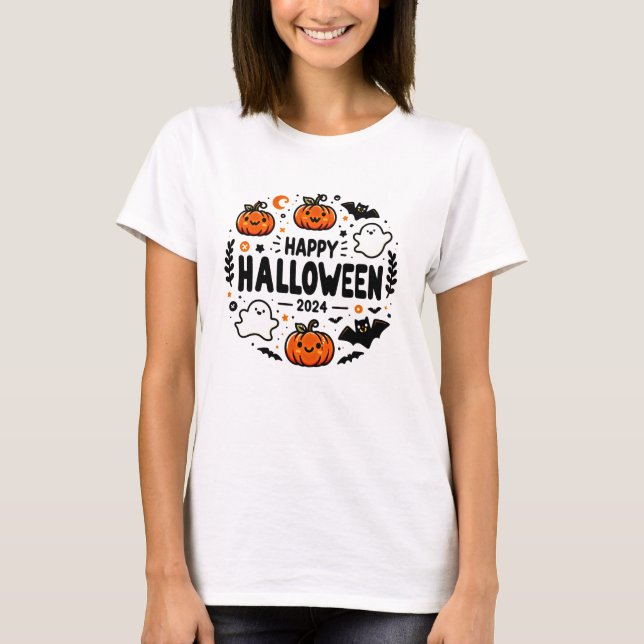 Happy Halloween 2024 Niedlicher Pumpkin, Ghost und T-Shirt (Vorderseite)