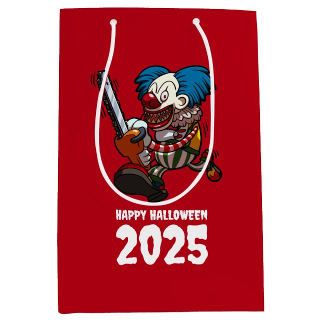 Happy Halloween Add the Year Crazy Chainsaw Clown Mittlere Geschenktüte (Vorderseite)