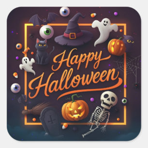 Happy Halloween All Elements Quadratischer Aufkleber