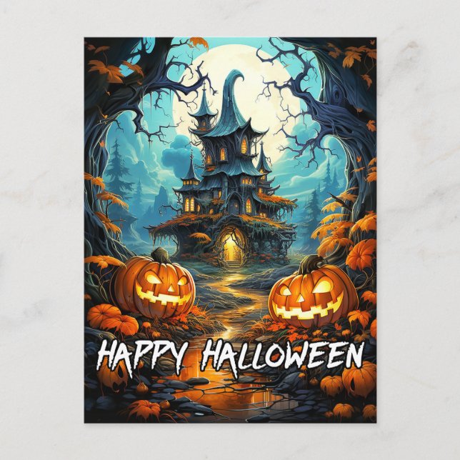 Happy Halloween Altes Spuk Haus Postkarte (Vorderseite)