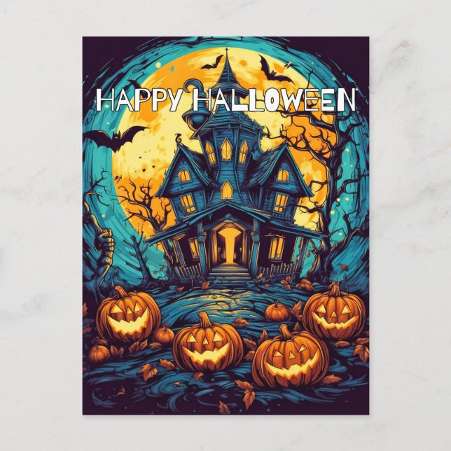 Happy Halloween | Altes Spuk Haus Postkarte (Vorderseite)