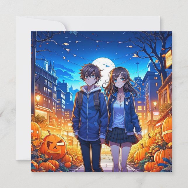 Happy Halloween | Anime Couple Holding Hands Karte (Vorderseite)