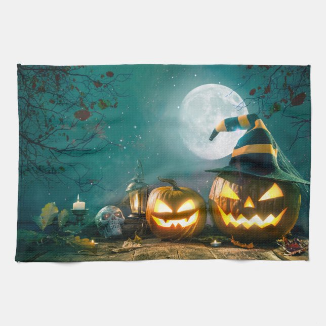 Happy Halloween Art Funny Kürbislaterne Halloween Geschirrtuch (Horizontal)
