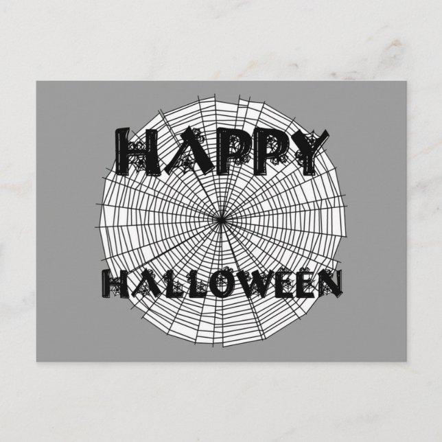 Happy Halloween auf Spider Web Text Postcard Postkarte (Vorderseite)