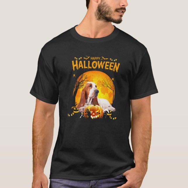 Happy Halloween Basset Hound Dog Pumpkin Costumes T-Shirt (Vorderseite)
