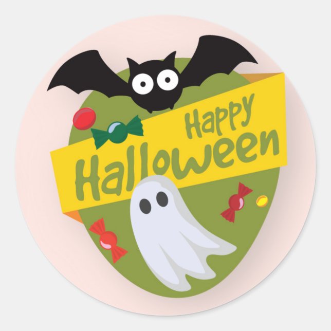 Happy Halloween Bat and Ghost | Siegel Runder Aufkleber (Vorderseite)