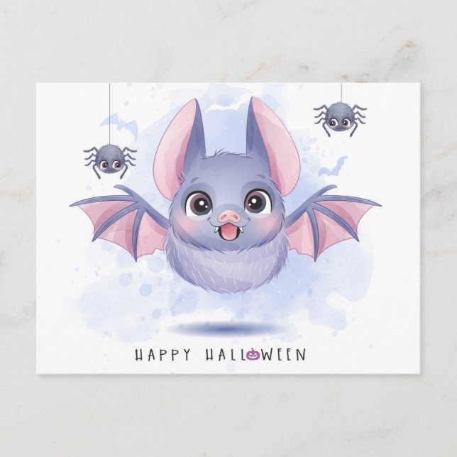 Happy Halloween Bat and Spiders Postkarte (Vorderseite)