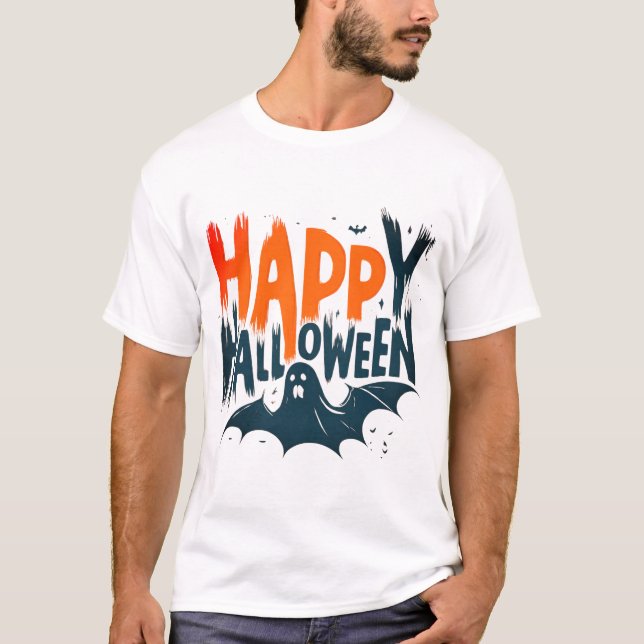 Happy Halloween Bat Ghost Graphic Beängstigend Spo T-Shirt (Vorderseite)