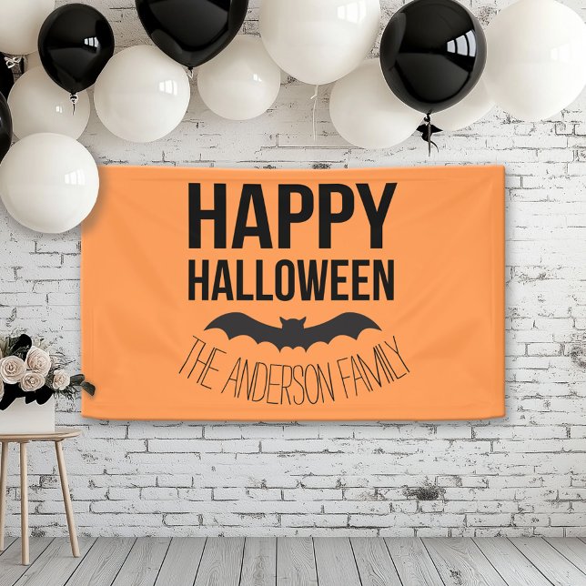 Happy Halloween Bat mit schwarzem Namen Banner (Custom Halloween Banner)