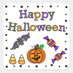 Happy Halloween Bat Pumpkin Candy Corn Quadratischer Aufkleber