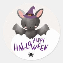 "Happy Halloween Bat Round Sticker"