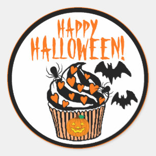 Happy Halloween Bats Cupcake Runder Aufkleber