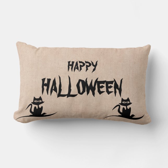 Happy Halloween Beängstigend Cat Burlap Throw Lendenkissen (Vorderseite)