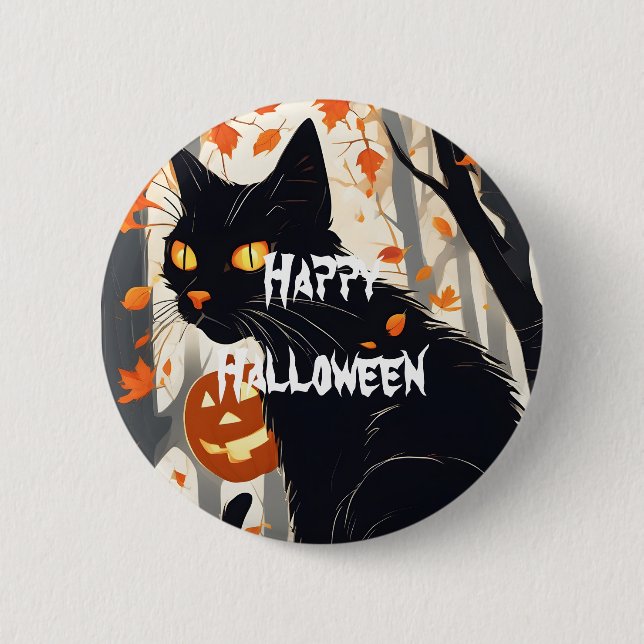 Happy Halloween Beängstigend Cat Button (Vorderseite)